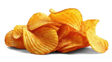 wavy potato chips on white background