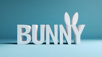White bunny text with rabbit ears on blue background