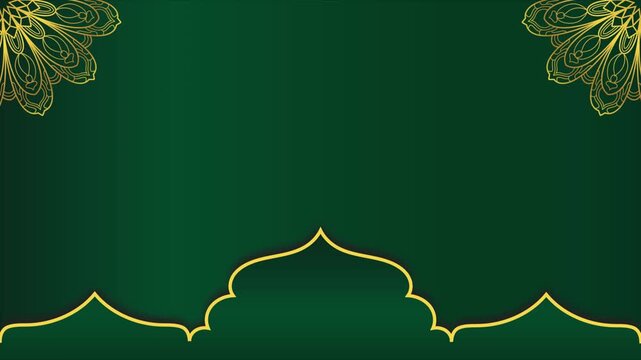 gold luxurious mandala vintage antique floral baroque with gold dome animation ornament horizontal background with golden floral pattern on green gradient loop animation