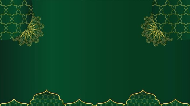 gold luxurious mandala vintage antique floral baroque with gold dome animation ornament horizontal background with golden floral pattern on green gradient loop animation