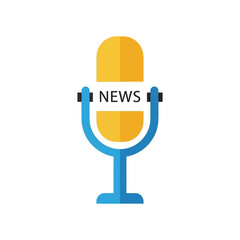 Retro microphone with NEWS text, symbol of broadcast, podcasting, breaking news, and audio reporting.