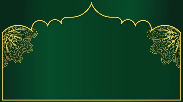 gold luxurious mandala vintage antique floral baroque with gold dome animation ornament horizontal background with golden floral pattern on green gradient loop animation