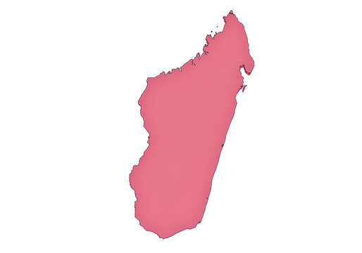 Madagascar's detailed pink landmass with black outlines on transparent backdrop isolated on white background