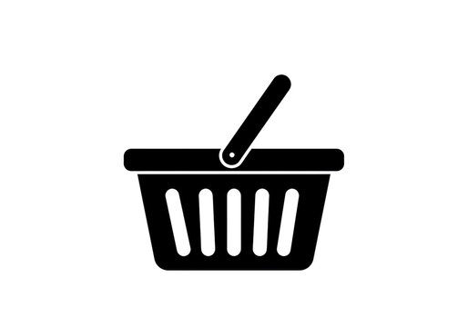 Stylized shopping basket outline with handle and rounded rectangular base isolated on white background