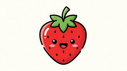 Cartoon Strawberry Character with Happy Expression. © Alif