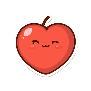 ​Adorable Kawaii Heart-Shaped Red Apple Sticker. This cute fruit character features a sweet blushing face and "uwu" expression. Perfect for Valentine's designs, kids' decor, and digital