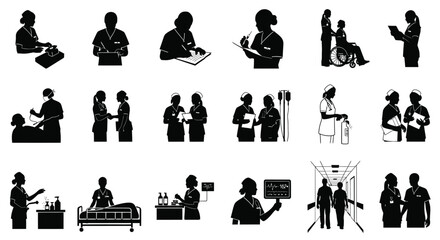 Obraz premium Medical Care Scenes Icon Set Silhouette