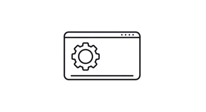 Minimalist gear icon inside a digital window, symbolic of settings isolated on white background
