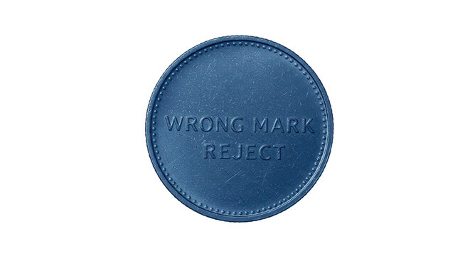 Dark blue rejected token wrong mark stamped isolated on white background