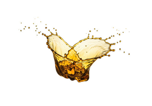 Golden liquid splashing in a dynamic arc isolated on white background