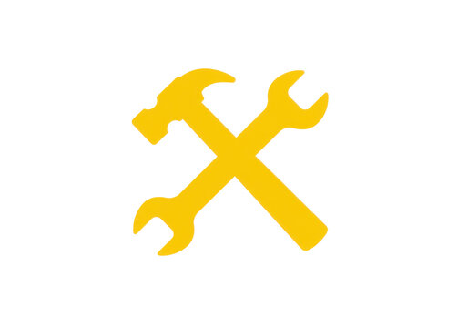 Bright yellow crossed tools icon for repair isolated on white background