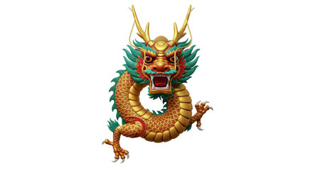 Ornate golden dragon sculpture with intricate details isolated on white background