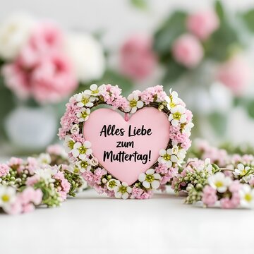 Heartfelt mother's day wishes with pink flowers and greenery