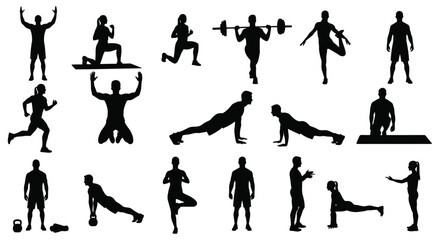 Fitness silhouettes of people exercising and doing gym workouts © Ishara sandeepa
