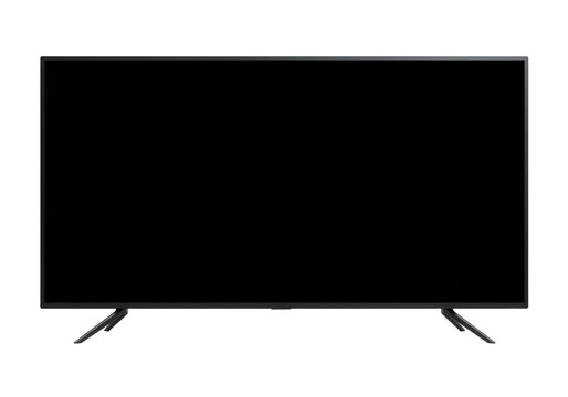 Sleek modern flat screen television with black screen isolated on white background