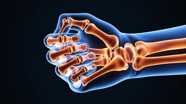 Medical illustration of human hand bones in detailed digital render