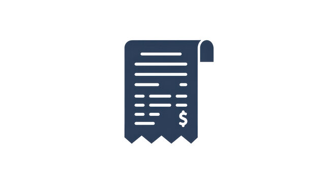 Stylized dark blue receipt with dollar sign and torn bottom edge isolated on white background