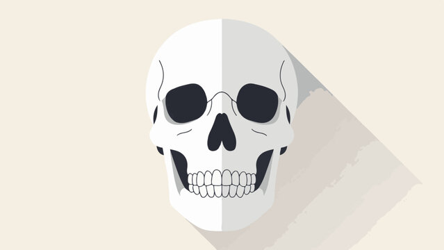 Flat illustration of a human skull with dark eye sockets and teeth