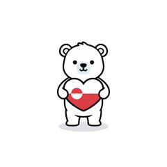 Fototapeta premium Polar bear mascot hugging heart with greenland flag