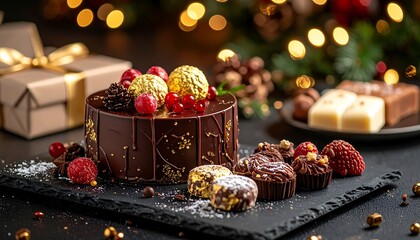Decadent Chocolate Cake and Assorted Chocolates for Christmas Celebration.