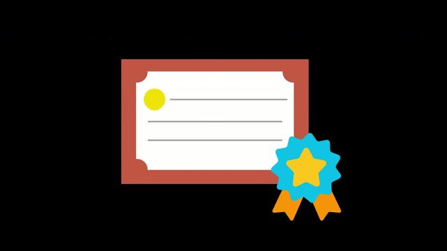 Certificate Animation with Ribbon and Wax Seal Award with Alpha Channel