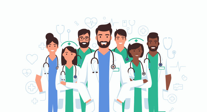 Diverse Group of Medical Professionals Standing Together.