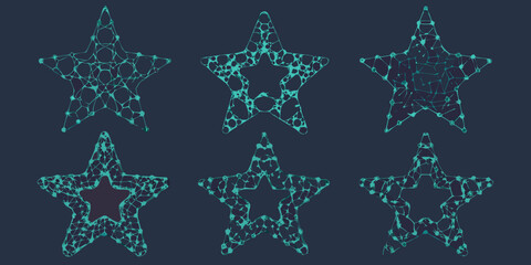 Abstract geometric stars in teal against a dark blue background
