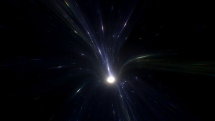 Obraz premium Flowing blue and violet warp tunnel with smooth gradients and curved motion lines, forming a serene yet powerful sense of spatial travel and dimensional transition for abstract futuristic visuals 