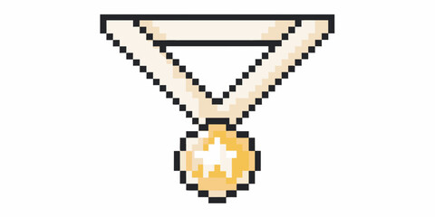 Pixelated gold medal with ribbon a symbol of achievement and victory