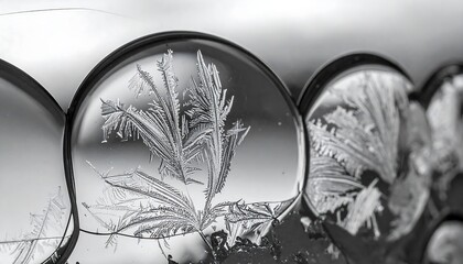 Macro View of Frost Crystals Forming Inside Water Droplets.