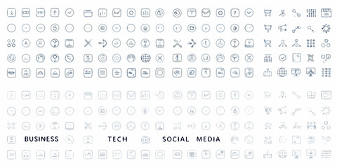 Collection of diverse circular outlined icons arranged in a grid pattern