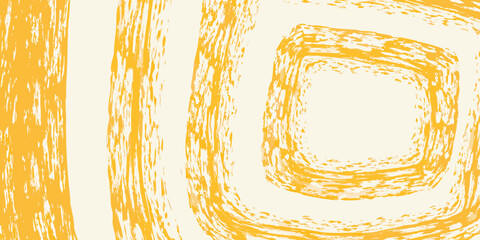 Abstract yellow brushstrokes forming concentric square shapes on white