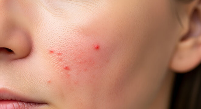 Close-up of Face with Acne and Red Spots - Generated AI.