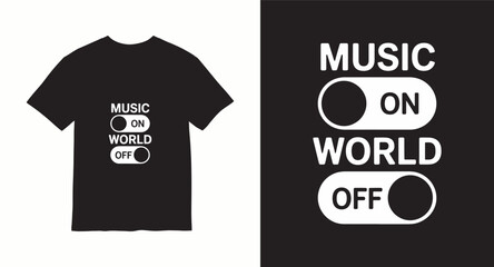 Naklejka premium Minimalist music on world off text design with simple toggle buttons for conceptual apparel