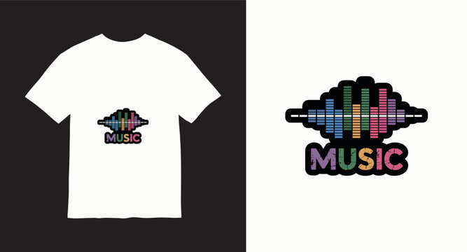 Music equalizer sound wave graphic t-shirt design with colorful text