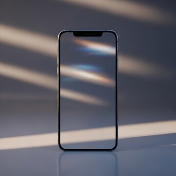 Iphone mobile phone, abstract studio shot with light streaks, minimalistic design, sunlight creating atmosphere, communication technology concept