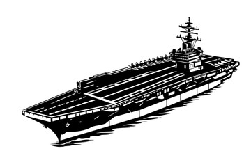 Isometric view of an aircraft carrier showing flight deck, island structure, and hull geometry