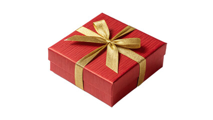 Obraz premium Red gift box with gold ribbon tied in a bow on top isolated on transparent background for christmas or birthday