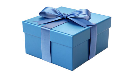 Obraz premium A blue gift box with a ribbon tied around it in a bow on top isolated on transparent background for birthday or holiday presents