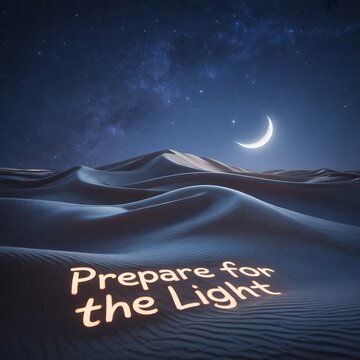 Moon over Infinite Sand Dunes "Prepare for the Light" Spiritual Desert Landscape Art