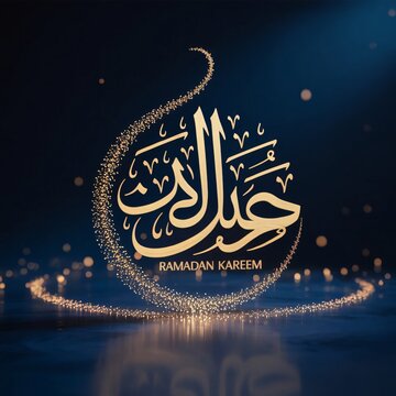 A minimalist and modern art piece. Artistic Arabic
calligraphy that says "Ramadan Kareem" in a circular flow. 