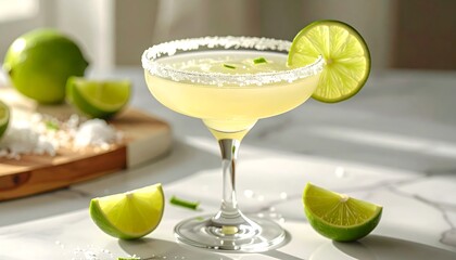 Refreshing Margarita Cocktail with Lime and Salt Rim.