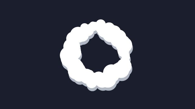 Cartoon smoke ring animation loop. Hand-drawn white circular cloud puff. 2D comic book explosion wave effect .