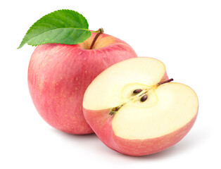 Fuji apple with half cut isolated on white.