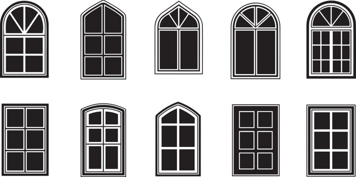 Black and white of various window styles windows arched 1 pointed rectangular