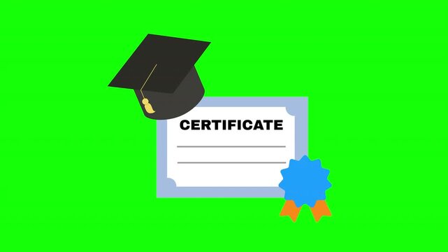 Graduation Cap and Diploma Certificate Animation Symbolizing Education Success with Alpha Channel