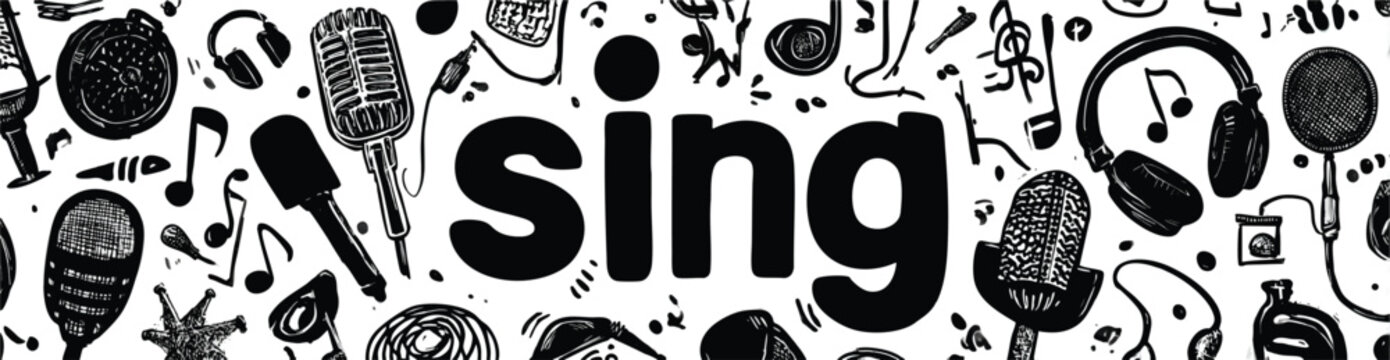 A white background with the word sing in bold black letters, on a transparent background