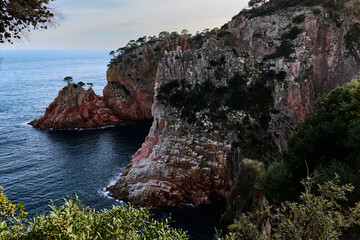 Costa Brava. View of the Mediterranean Sea and its cliffs in Aiguablava, in the province of Girona (Catalonia). This is one of the most popular tourist destinations in Spain.