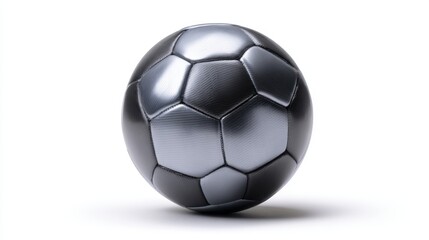 Fototapeta premium Metallic silver and black soccer ball on white background.