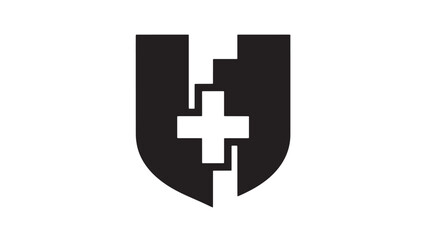 Obraz premium Bold black and white shield logo with a cross